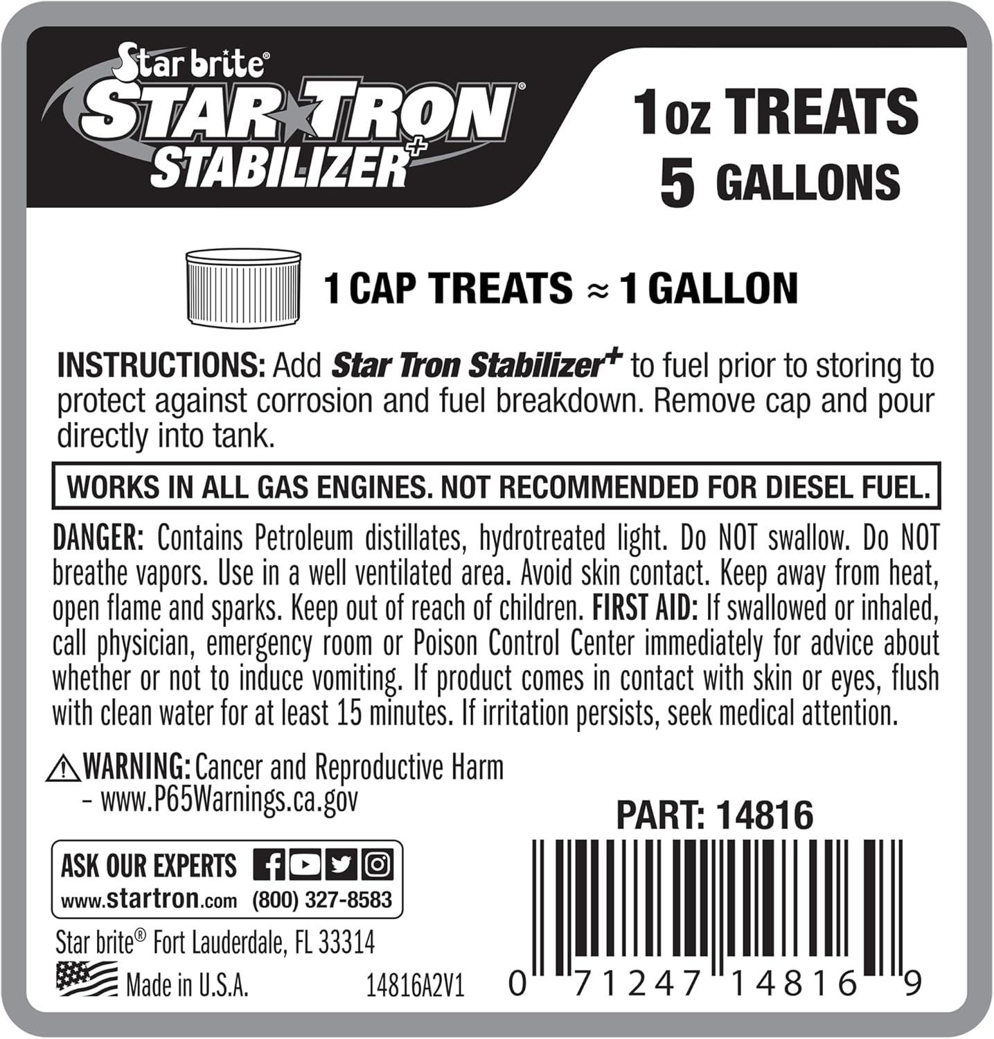 image:imageStar Tron Stabilizer Fuel Storage amp Corrosion Protection Treats 40 Gallons of Gas Ideal for Motorcycles Boats Lawn Equipment Classic Cars 8 OZ Treats 40 Gallons 01480816 OZ Treats 80 Gallons