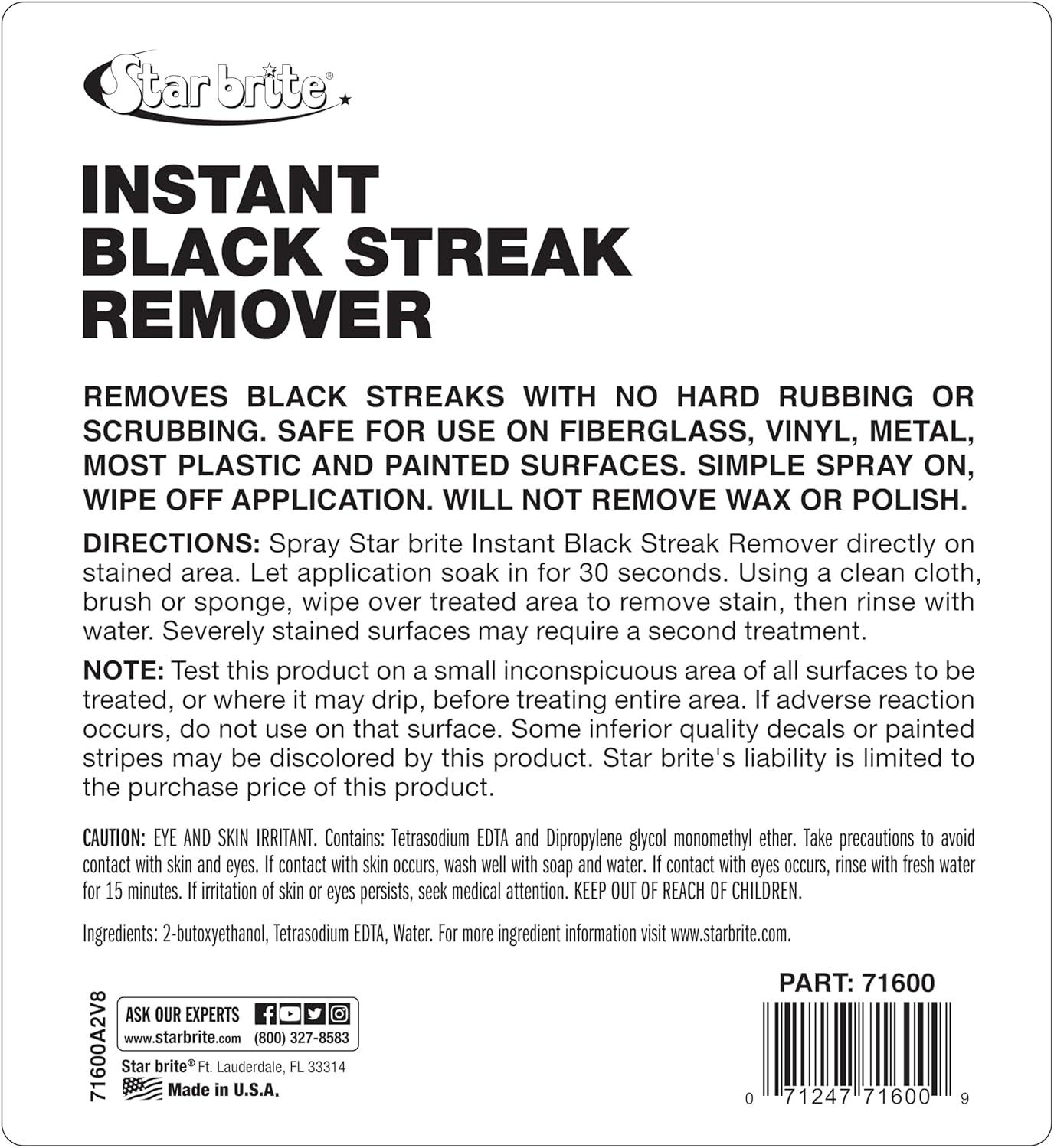 image:imageStar brite Instant Black Streak Remover Dissolve Grease Oil Smoke amp Exhaust Stains on Fiberglass Vinyl Metal Plastic amp Painted Surfaces Spray On Wipe Off128 Oz Gallon