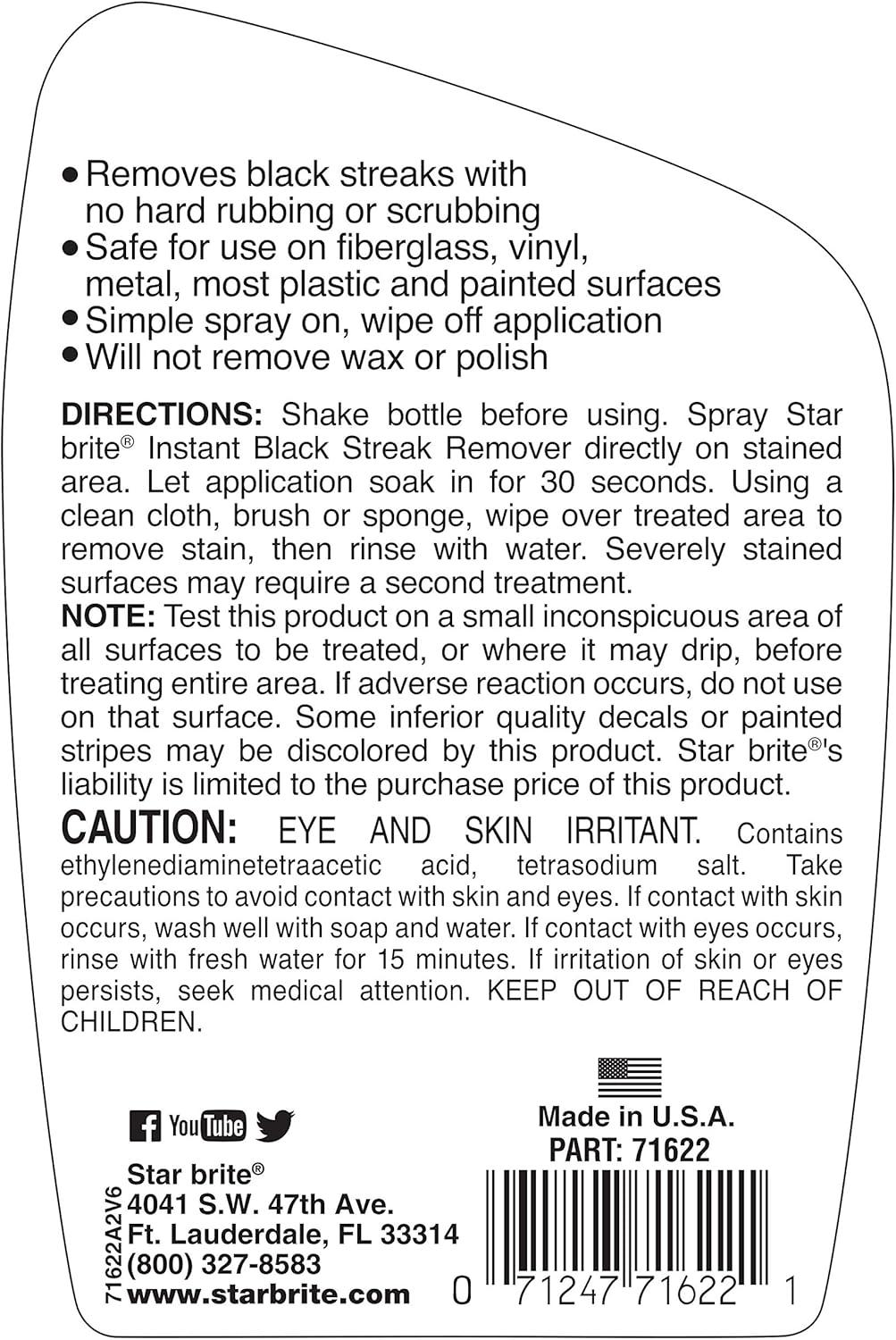 image:imageStar brite Instant Black Streak Remover Dissolve Grease Oil Smoke amp Exhaust Stains on Fiberglass Vinyl Metal Plastic amp Painted Surfaces Spray On Wipe Off22 oz Spray
