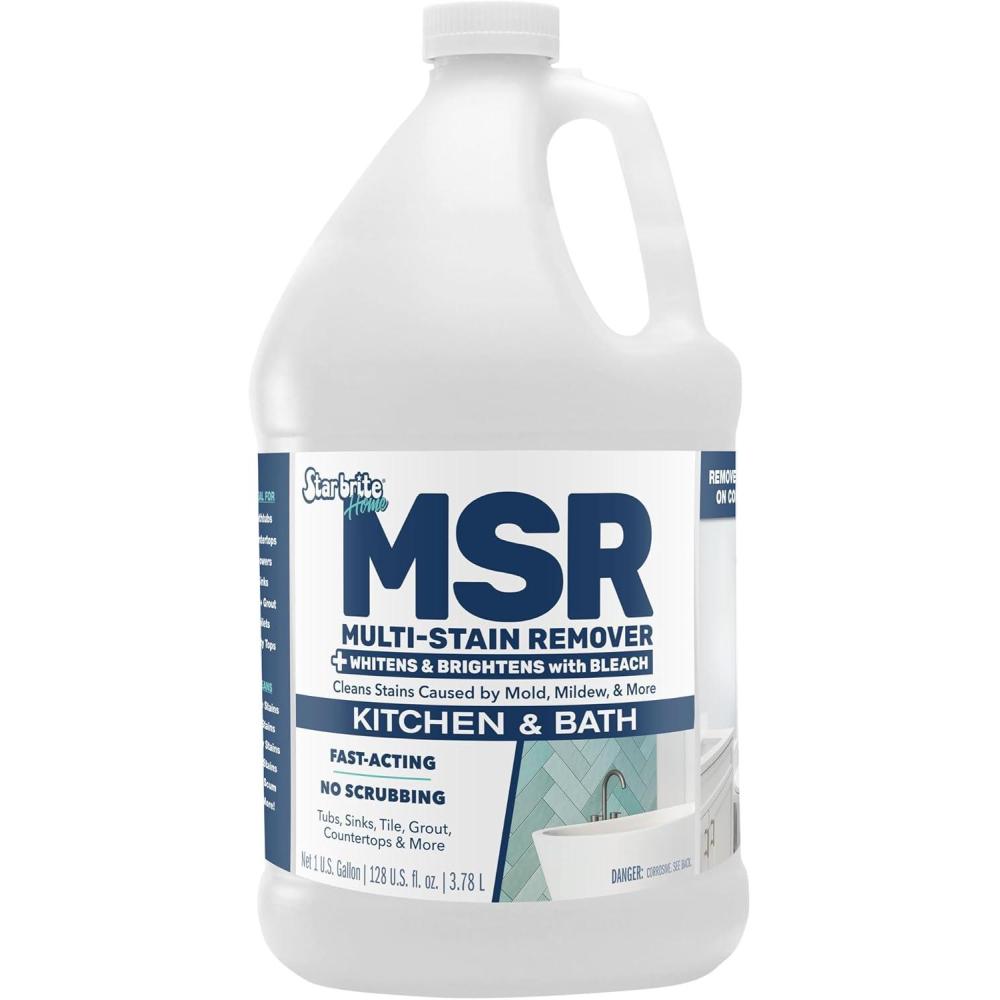 image:imageSTAR BRITE Home MSR MultiStain Remover with Bleach FastActing Cleaner for Kitchen amp Bath Whitens Brightens and Removes Stains and Scum on Grout Tile Sinks and Countertops128 OZ Gallon