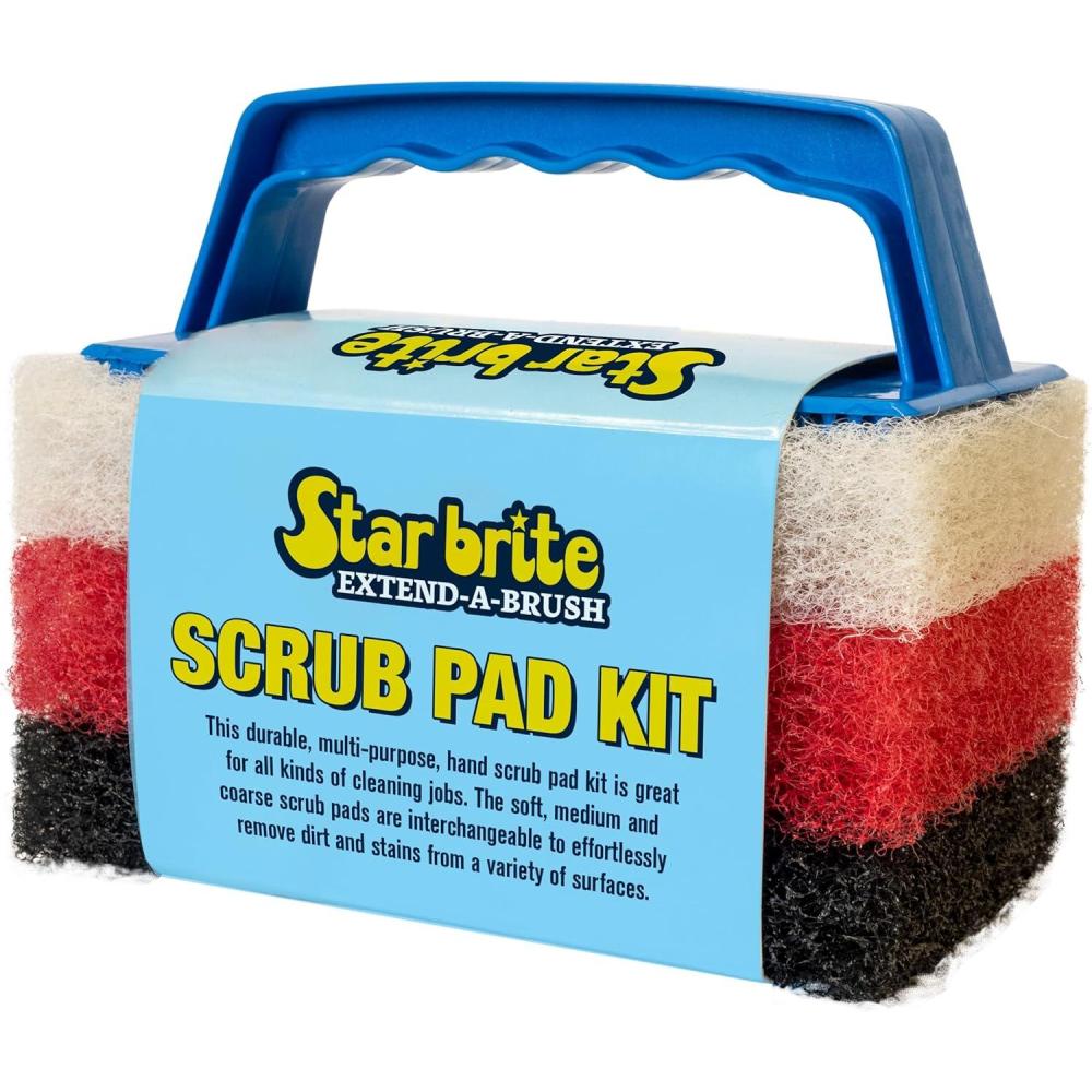 image:imageSTAR BRITE Medium Red Scrub Pad with Interchangeable Handle Versatile Cleaning for Most Tasks Including Aluminum Restoration Teak amp Fine Wood Cleaning Red Medium 040130Kit with 3 Pads