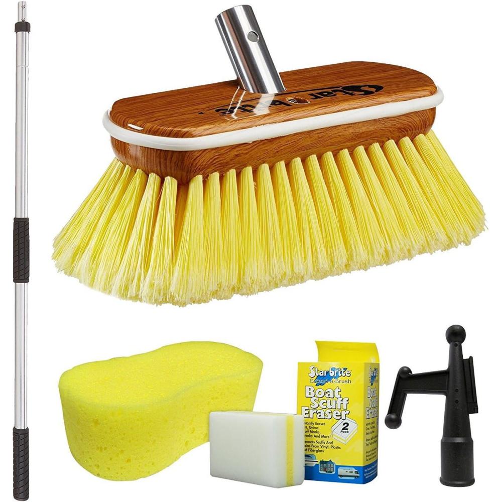 image:imageSTAR BRITE Premium Brush Combo Comes With Heavy Duty Extending 3  6 Handle with 8 Synthetic Wood Brush Boat Hook Attachment  Bonus ExtrasYellow  Soft