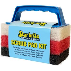 STAR BRITE Medium Red Scrub Pad with Interchangeable Handle – Versatile Cleaning for Most Tasks Including Aluminum Restoration, Teak & Fine Wood Cleaning (Red) Medium (040130)(Kit with 3 Pads)