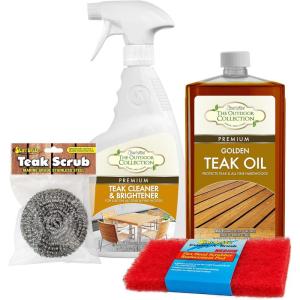 STAR BRITE Outdoor Collection Teak Cleaner & Brightener – One-Step Teak Restorer – Renew, Clean & Brighten Weathered Gray Teak – Prepares Wood for Oiling or Refinishing – 16 OZ (52416)(Complete Kit)