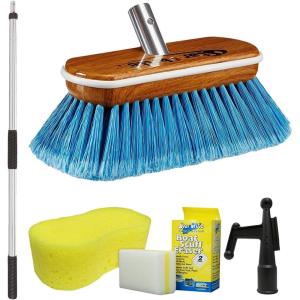 STAR BRITE Premium Brush Combo Comes With Heavy Duty Extending 3′ – 6′ Handle with 8″ Synthetic Wood Brush, Boat Hook Attachment + Bonus Extras(Blue  Medium)