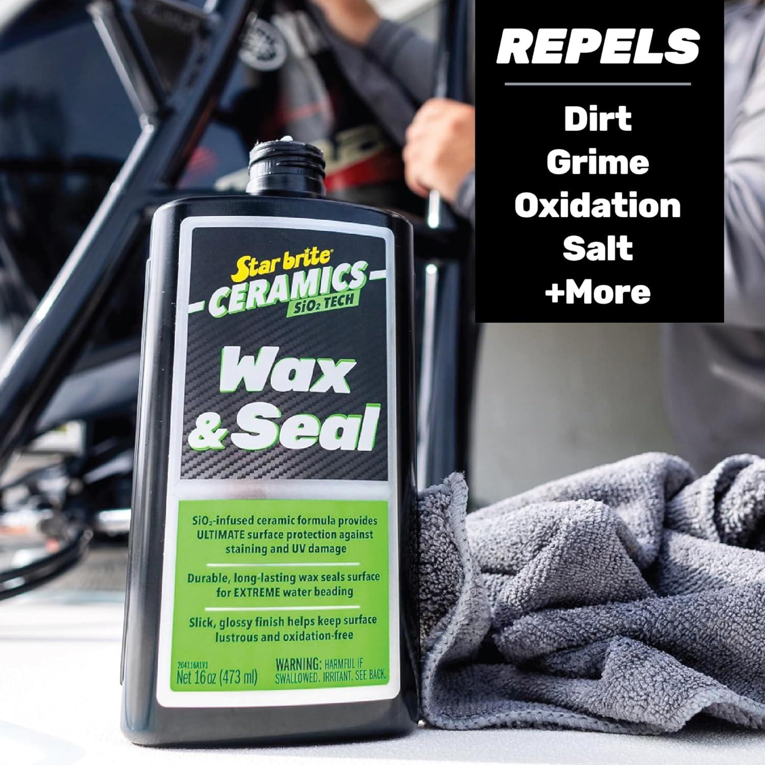 image:imageSTAR BRITE Ceramics Wax amp Seal Green Apple Scent SiO2 Tech for Ultimate Protection Repels Water Dirt UV Ideal for Fiberglass Gelcoat Painted Surfaces 16 oz 204116