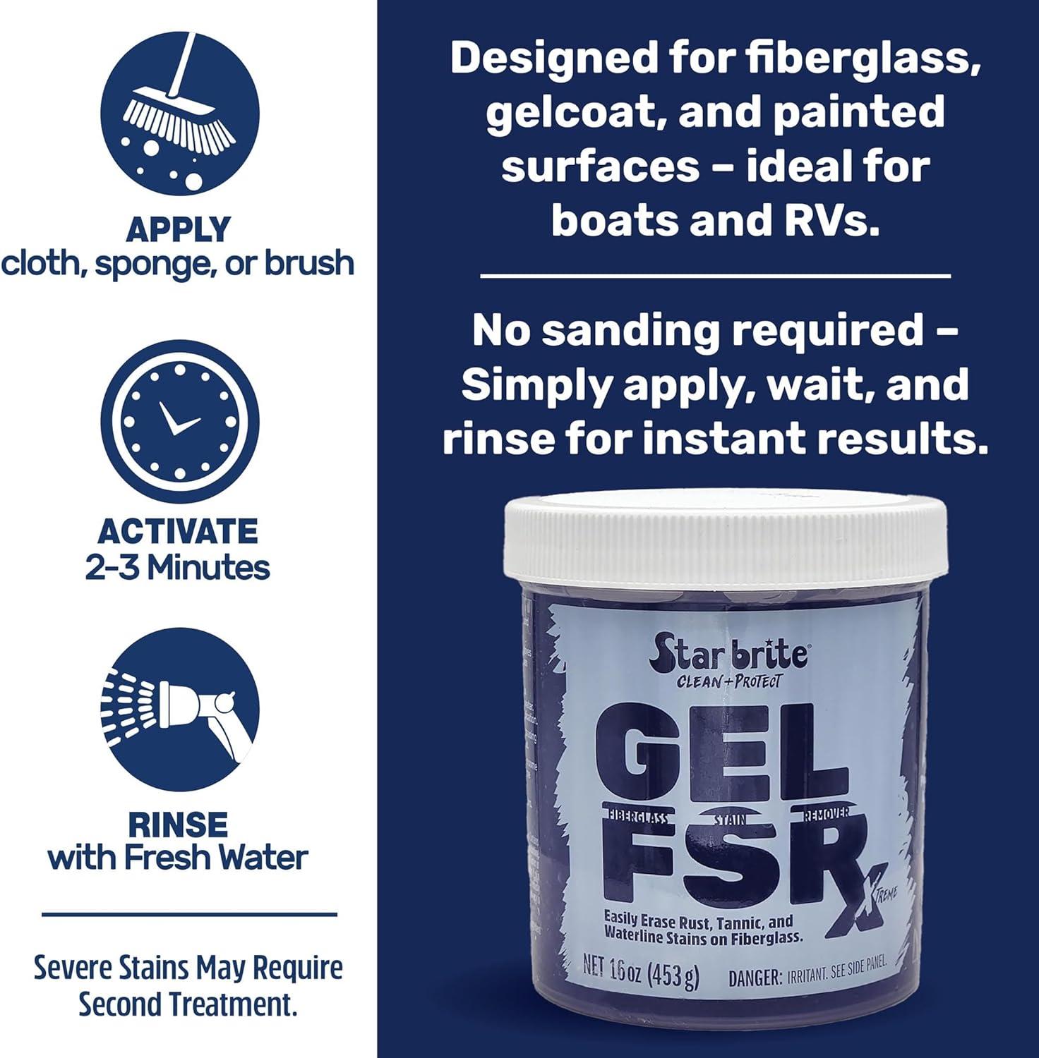image:imageSTAR BRITE GEL FSR Xtreme Fiberglass Stain Remover Removes Rust Tannic amp Waterline Stains No Sanding Required