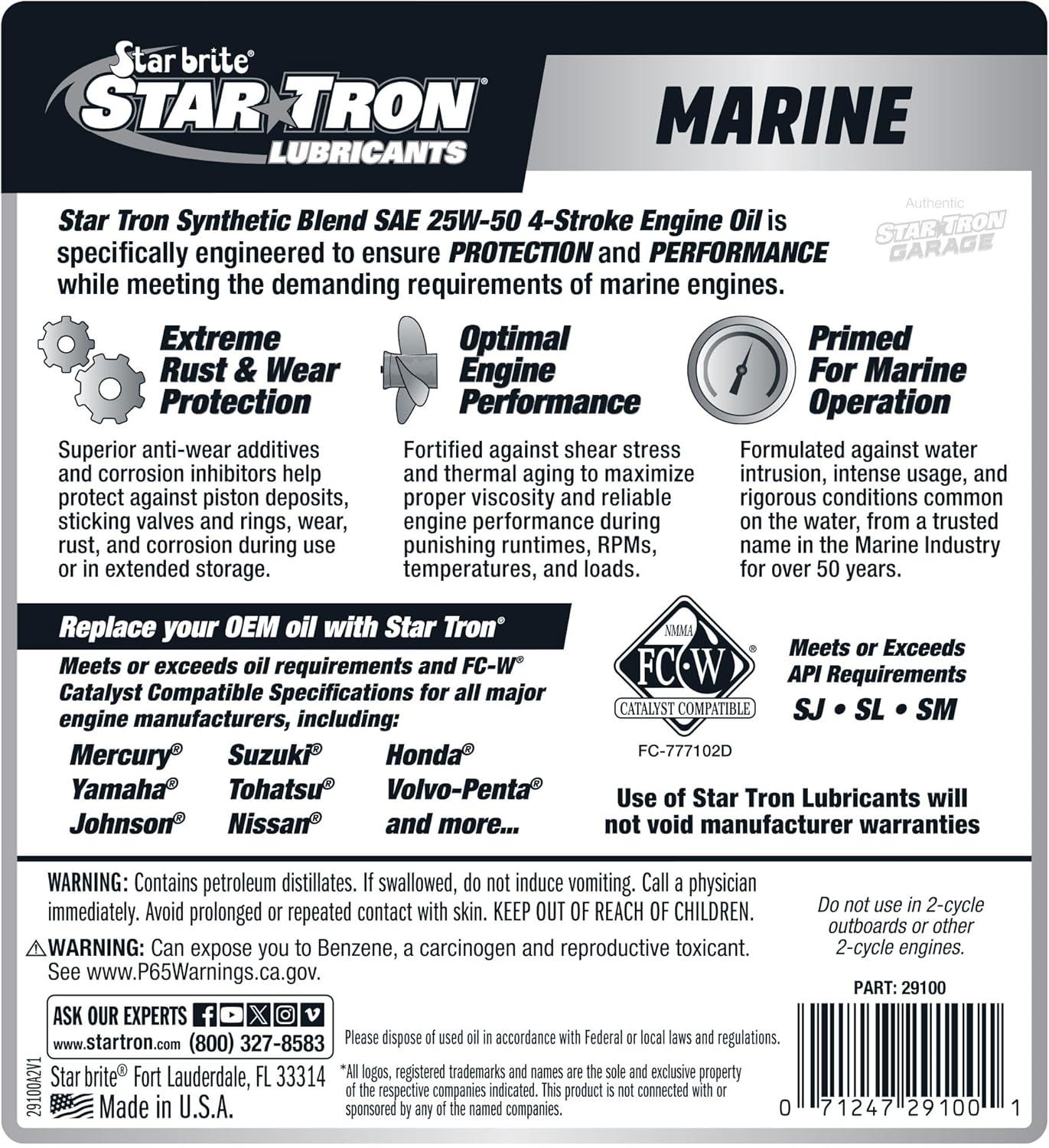 image:imageSTAR BRITE Star Tron Premium 4 Stroke Marine Oil 10W30 Synthetic Blend Engine Oil for Outboards Gasoline Inboards amp Stern Drives NMMA FCW Certified 32 OZ 02813225W50