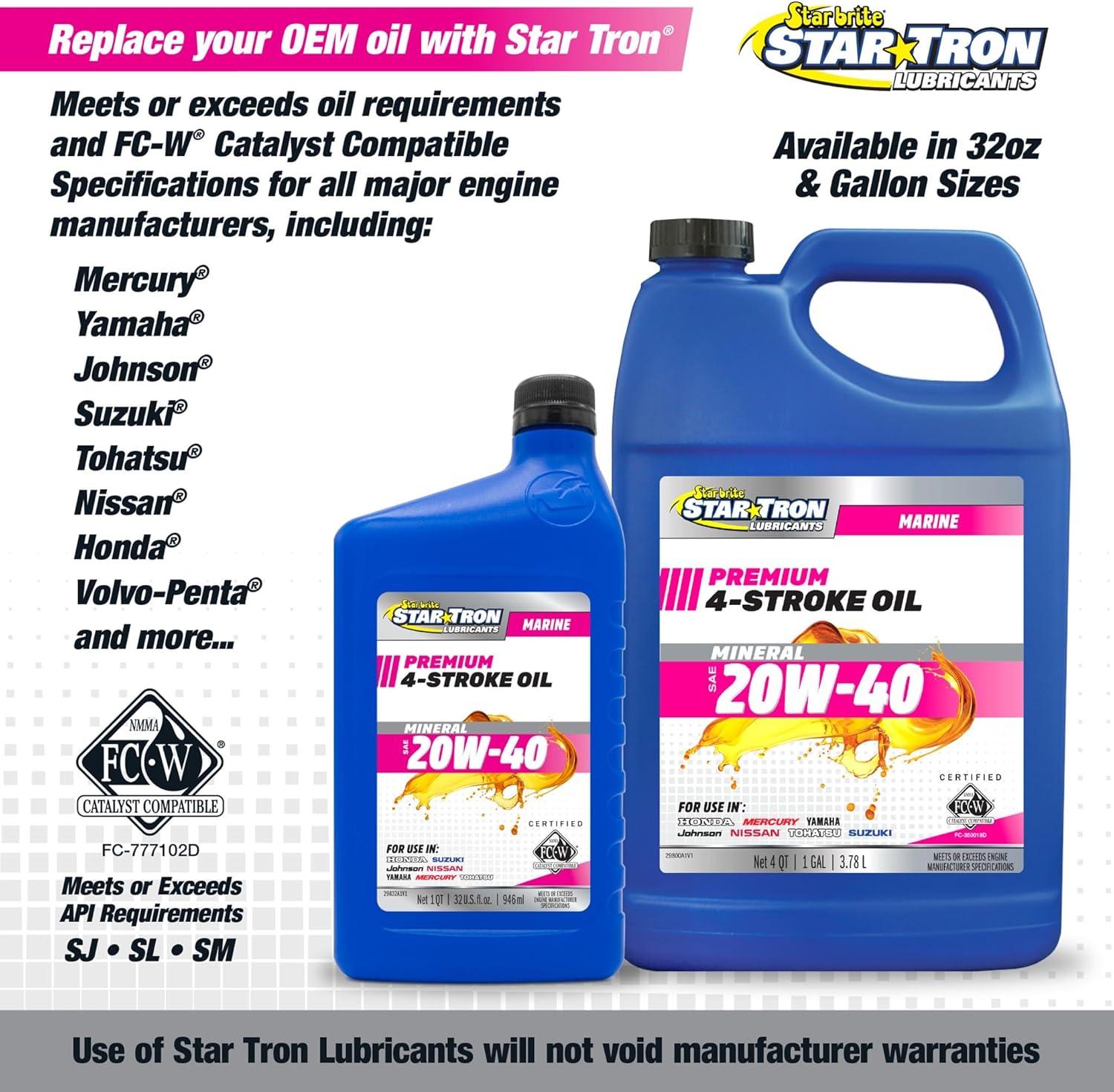 image:imageSTAR BRITE Star Tron Premium 4 Stroke Marine Oil 10W30 Synthetic Blend Engine Oil for Outboards Gasoline Inboards amp Stern Drives NMMA FCW Certified 32 OZ 02813220W40