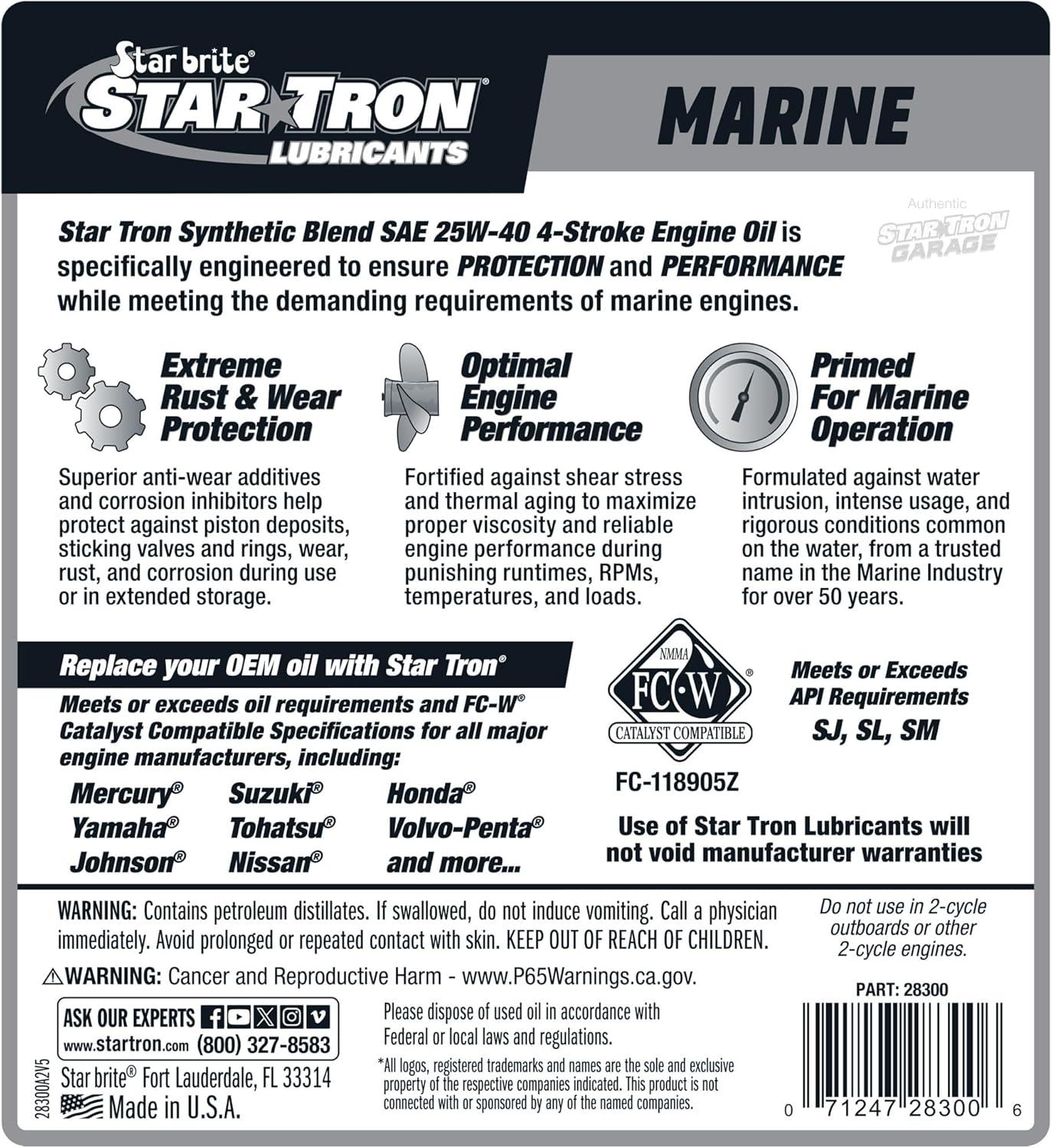 image:imageSTAR BRITE Star Tron Premium 4 Stroke Marine Oil 10W30 Synthetic Blend Engine Oil for Outboards Gasoline Inboards amp Stern Drives NMMA FCW Certified 32 OZ 02813225w40