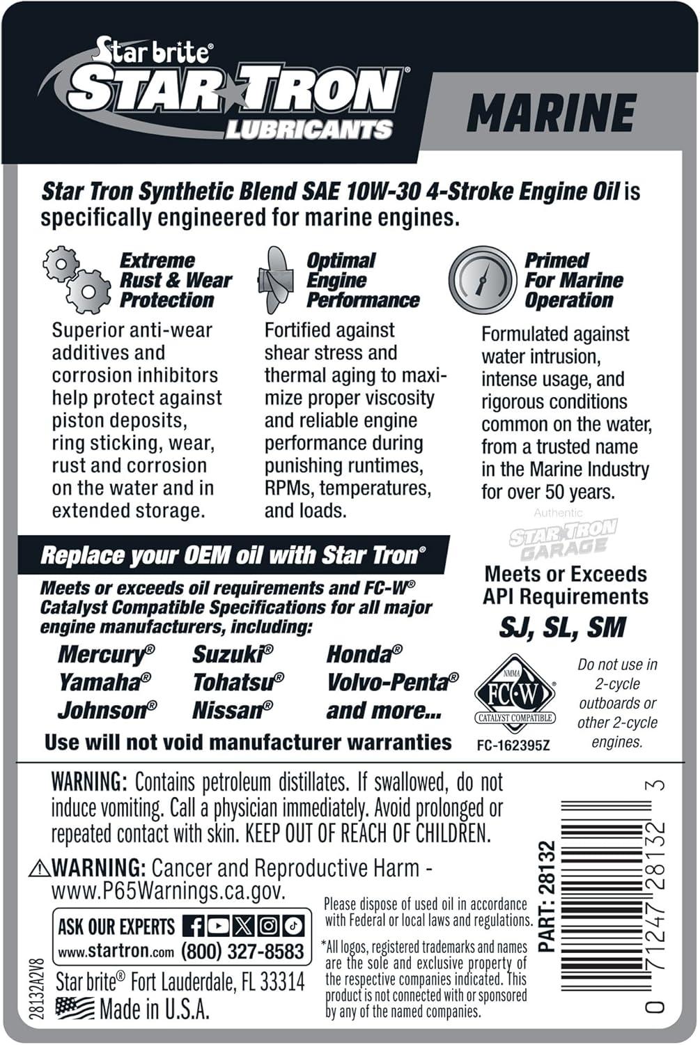 image:imageSTAR BRITE Star Tron Premium 4 Stroke Marine Oil 10W30 Synthetic Blend Engine Oil for Outboards Gasoline Inboards amp Stern Drives NMMA FCW Certified 32 OZ 02813210w30