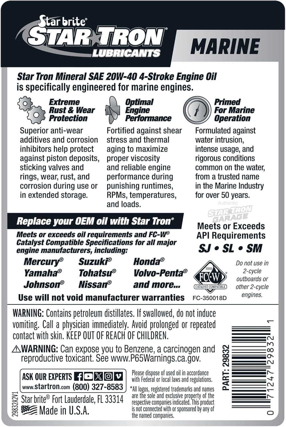 image:imageSTAR BRITE Star Tron Premium 4 Stroke Marine Oil 10W40 Synthetic Blend Engine Oil for Outboards Gasoline Inboards amp Stern Drives NMMA FCW Certified 32 OZ 02823220W40