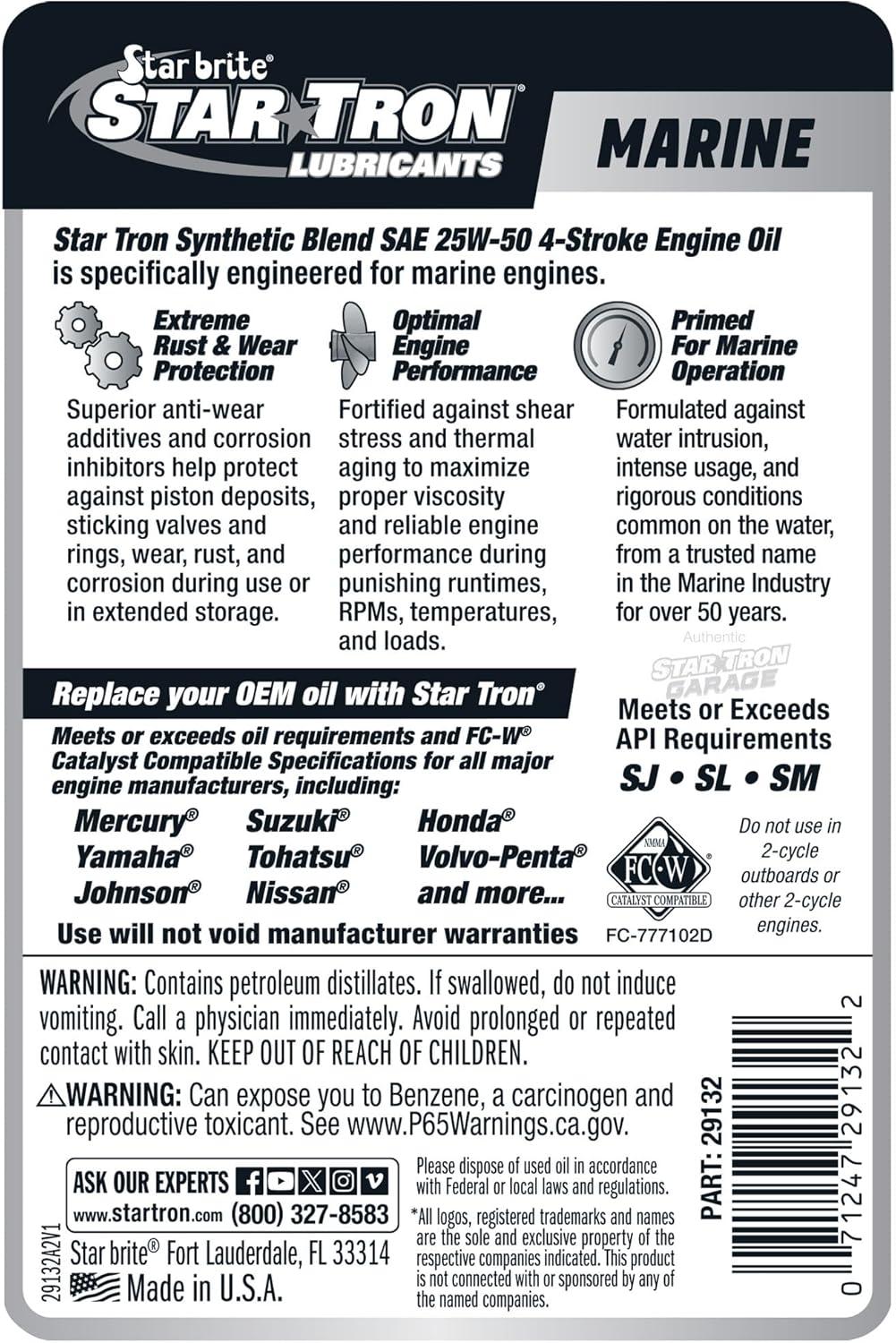 image:imageSTAR BRITE Star Tron Premium 4 Stroke Marine Oil 10W40 Synthetic Blend Engine Oil for Outboards Gasoline Inboards amp Stern Drives NMMA FCW Certified 32 OZ 02823225W50