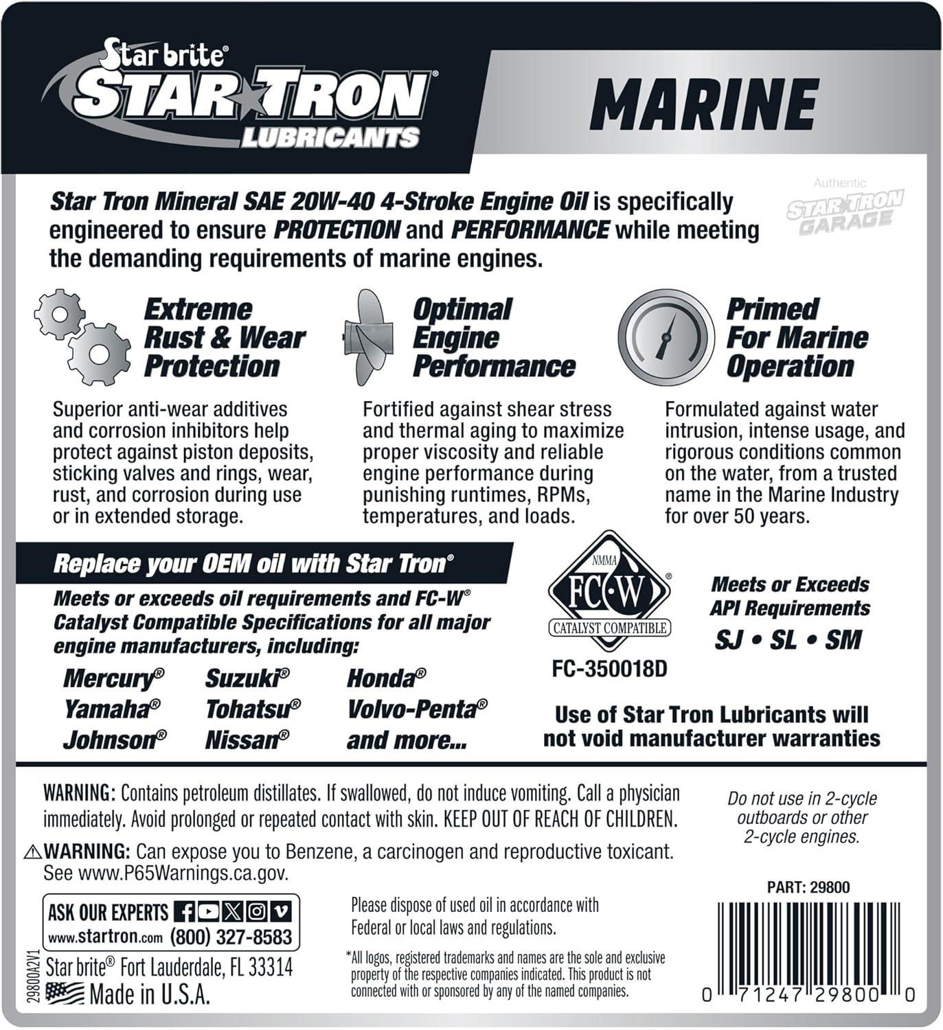image:imageSTAR BRITE Star Tron Premium 4 Stroke Marine Oil 10W40 Synthetic Blend Engine Oil for Outboards Gasoline Inboards amp Stern Drives NMMA FCW Certified 32 OZ 02823220W40