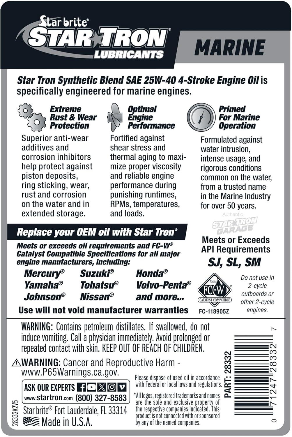 image:imageSTAR BRITE Star Tron Premium 4 Stroke Marine Oil 10W40 Synthetic Blend Engine Oil for Outboards Gasoline Inboards amp Stern Drives NMMA FCW Certified 32 OZ 02823225w40