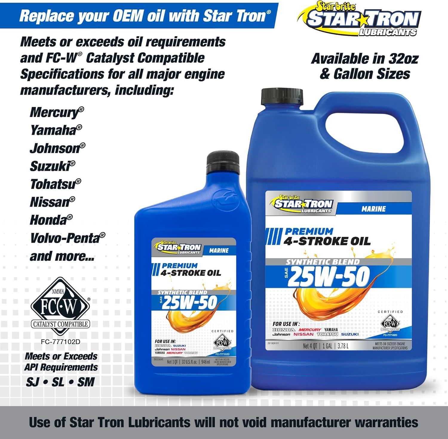 image:imageSTAR BRITE Star Tron Premium 4 Stroke Marine Oil 10W40 Synthetic Blend Engine Oil for Outboards Gasoline Inboards amp Stern Drives NMMA FCW Certified 32 OZ 02823225W50