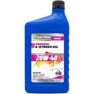 STAR BRITE Star Tron Premium 4 Stroke Marine Oil – 10W-40 Synthetic Blend Engine Oil for Outboards, Gasoline Inboards & Stern Drives – NMMA FC-W Certified, 32 OZ (028232)(20W-40)