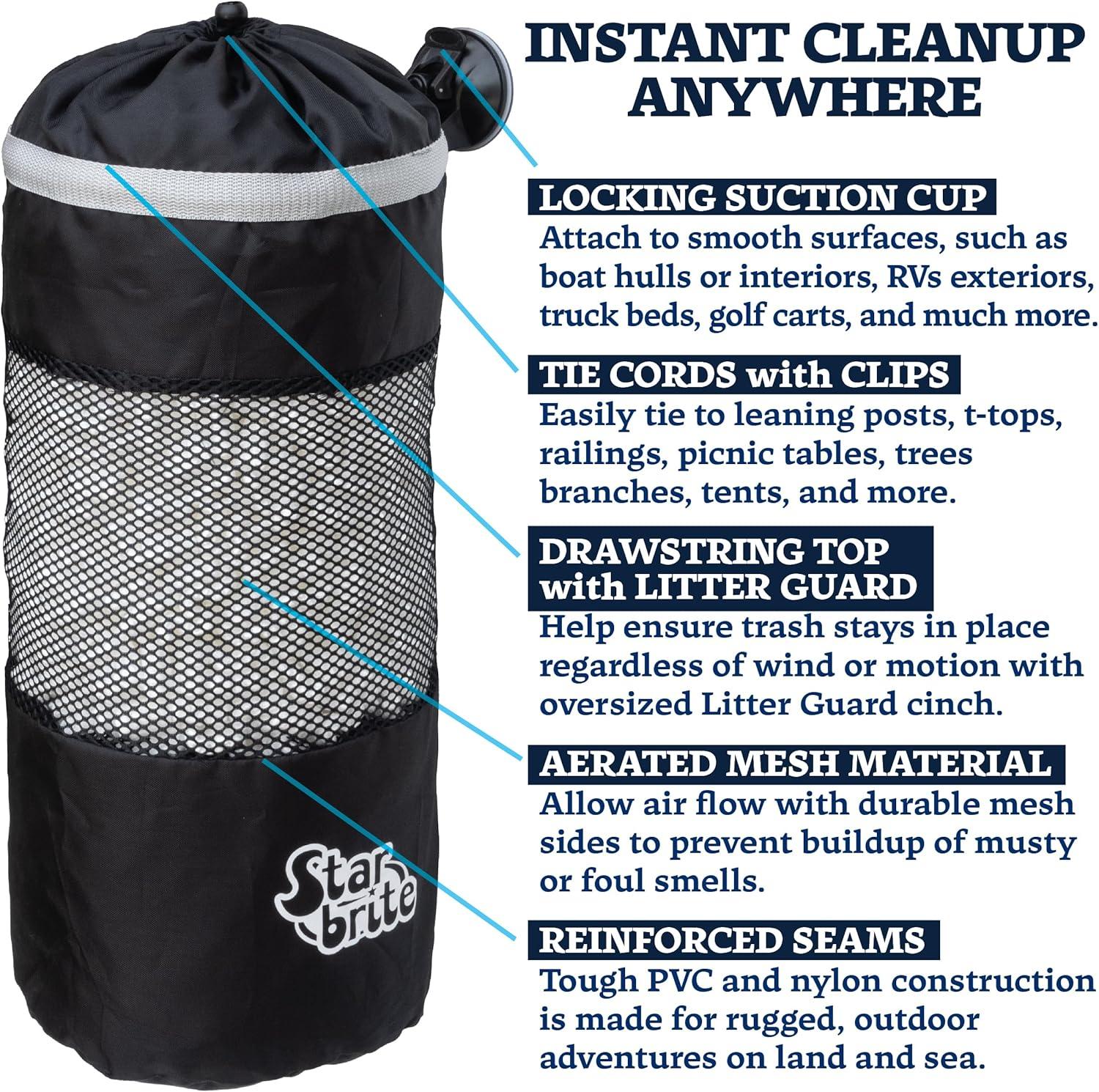 image:imageSTAR BRITE Mesh Trash Bag with Locking Suction Cup amp Litter Guard Cinch Tie for Boats RVs Gold Carts amp Outdoor Adventures Durable amp Washable 5 Gallon Capacity 52074
