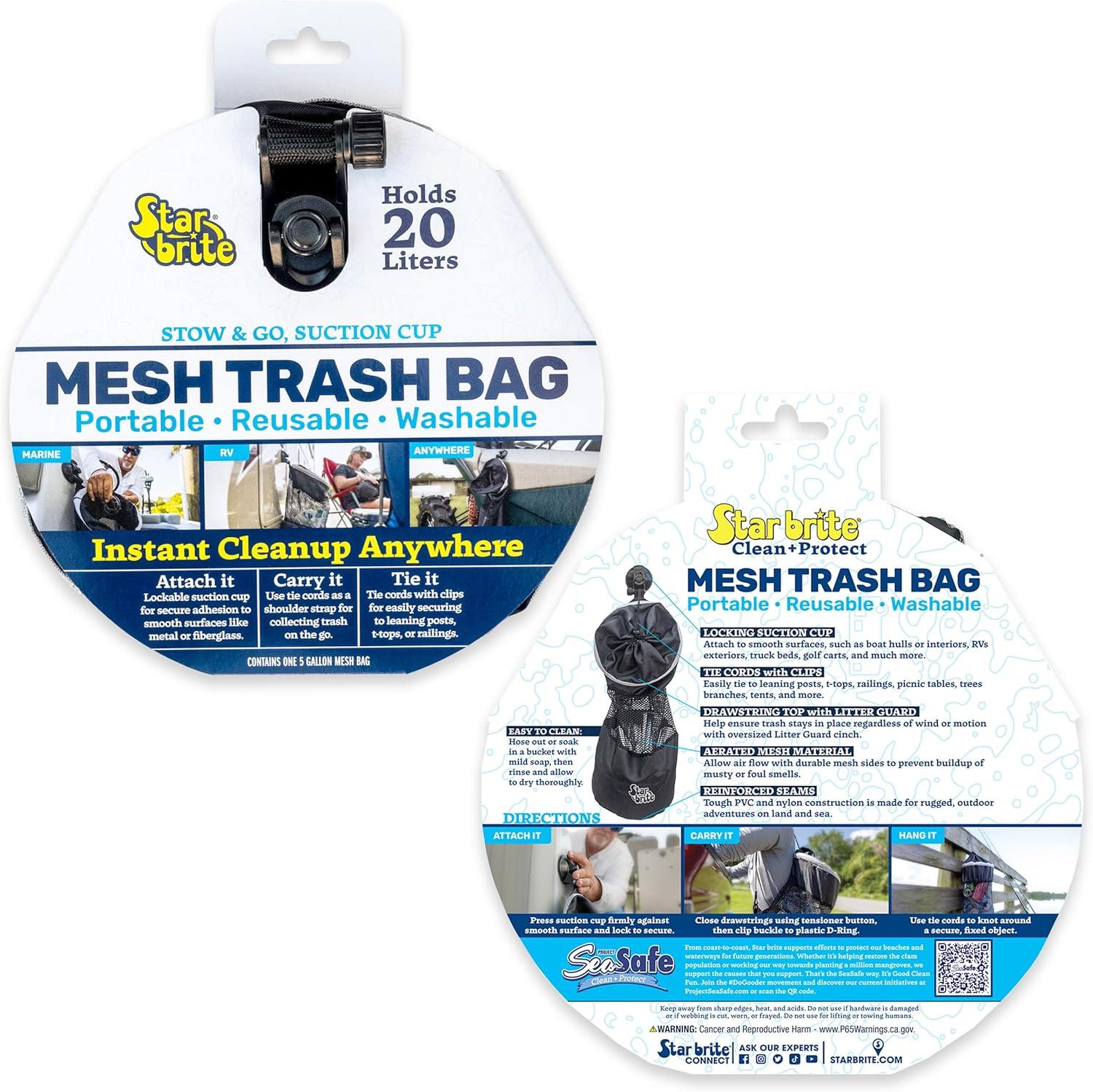 image:imageSTAR BRITE Mesh Trash Bag with Locking Suction Cup amp Litter Guard Cinch Tie for Boats RVs Gold Carts amp Outdoor Adventures Durable amp Washable 5 Gallon Capacity 52074